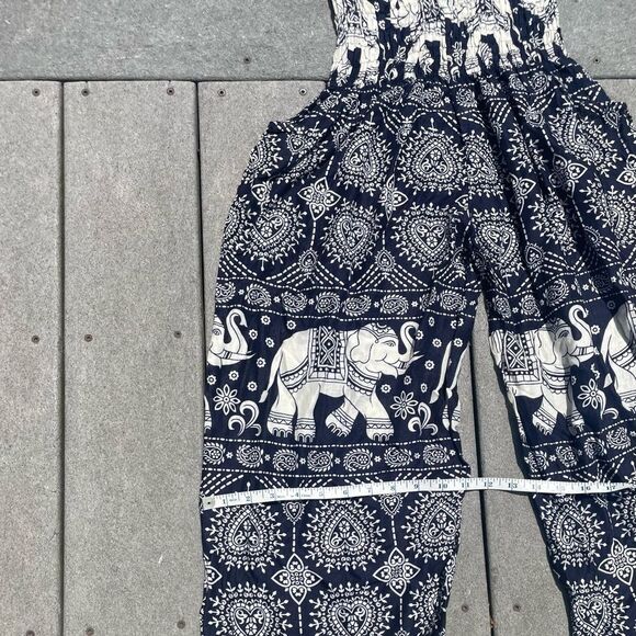 Women's Elephant Print Jogger Pants ~ palazzo for Women Navy / Cream - Picture 3 of 8